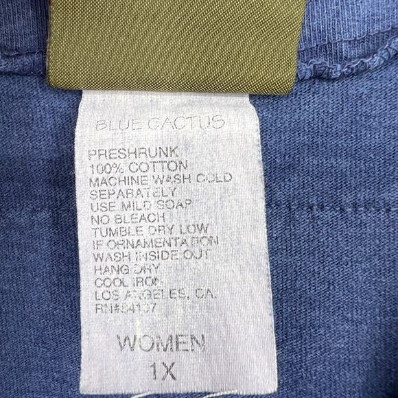 Vtg Blue Cactus Vest Womens 1X Blue Cat Lagenlook Artsy Tank Top Cottagecore - Picture 5 of 7